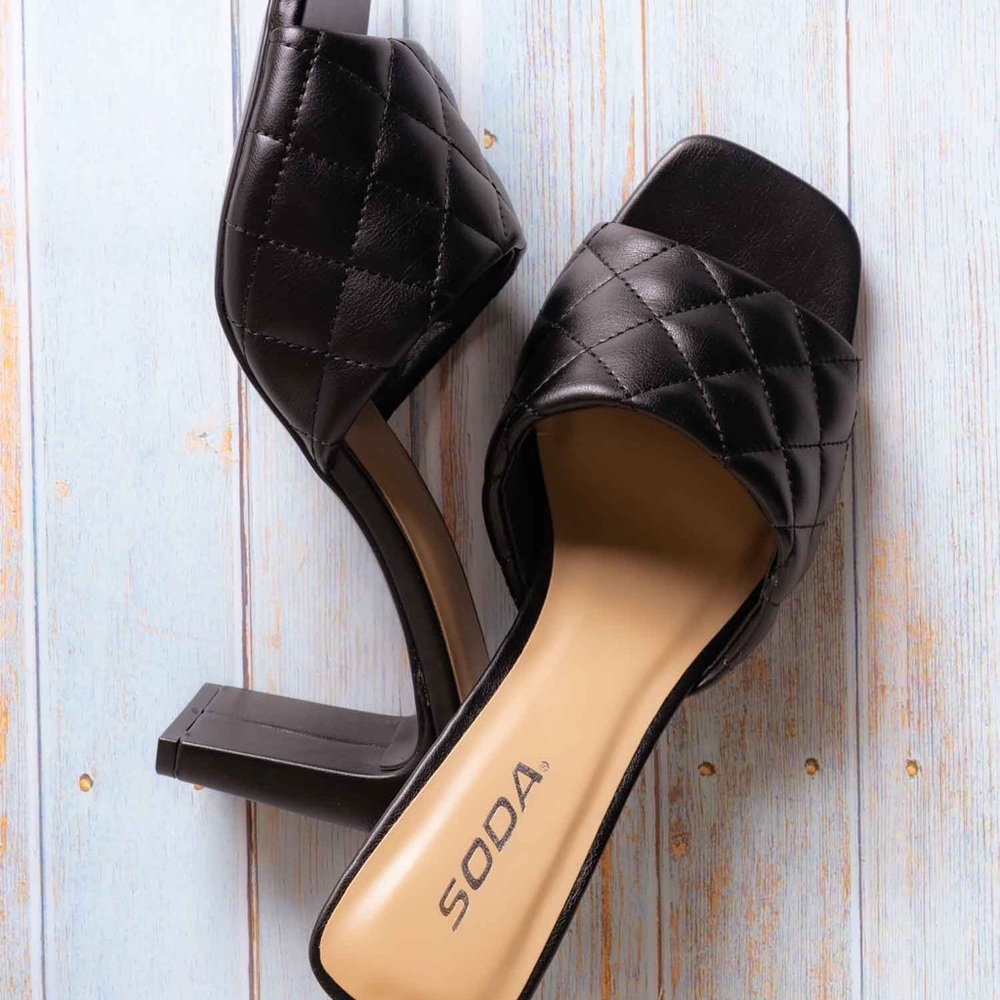 Soda black quilted slip on heel